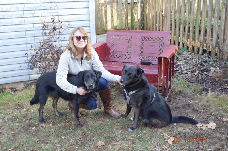 Dr. Karen S. Adams, Assistant Professor of Mathematics, with Layla and Ellie (Elle Noir)