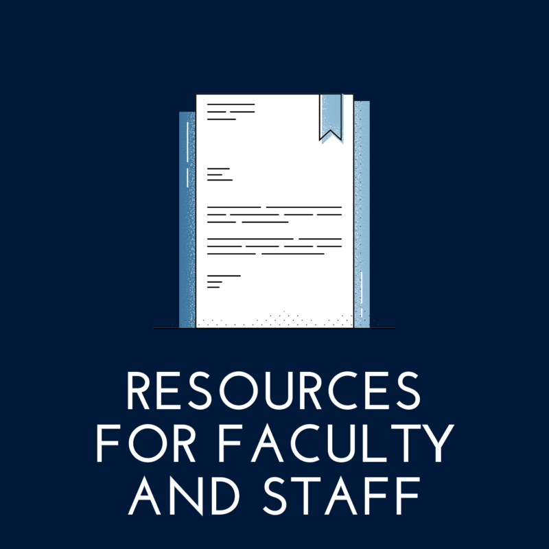 blue background, in the center is a document, it reads "resources for faculty and staff"