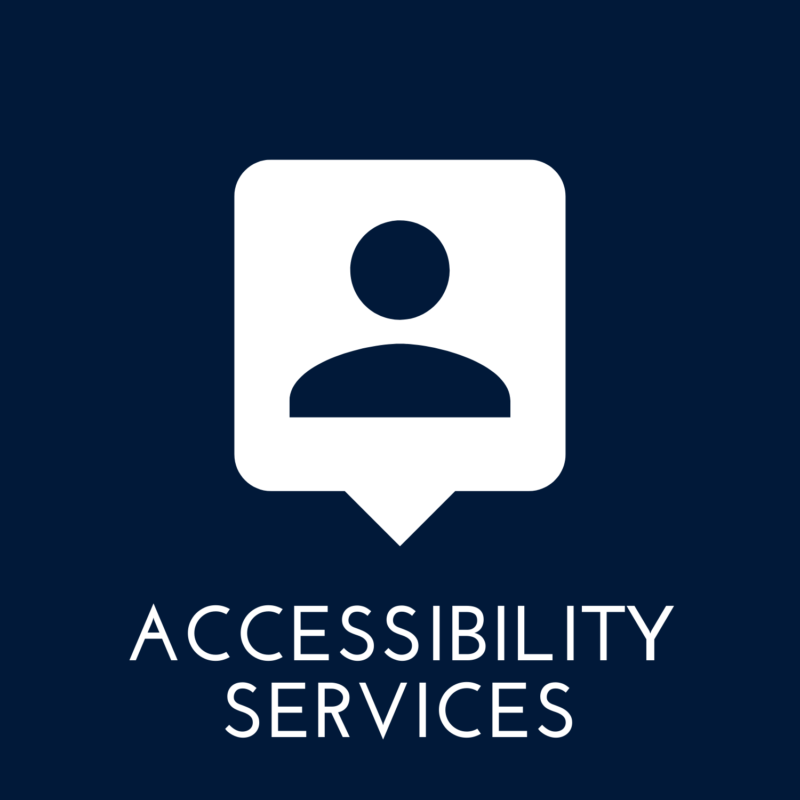 blue background, in the center is a person outline, and it reads "accessibility services"