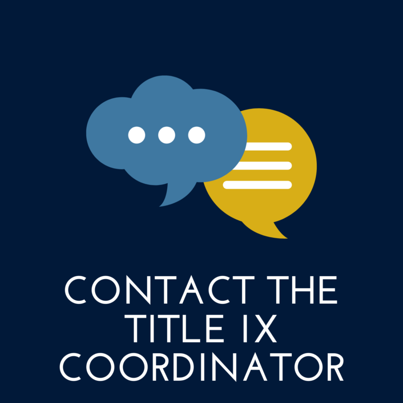 navy blue background, in the center are two message bubbles, below it reads "contact title nine coordinator"