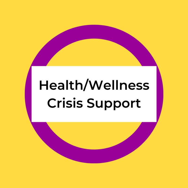 background is intersex flag, in the center reads "health/wellness support"
