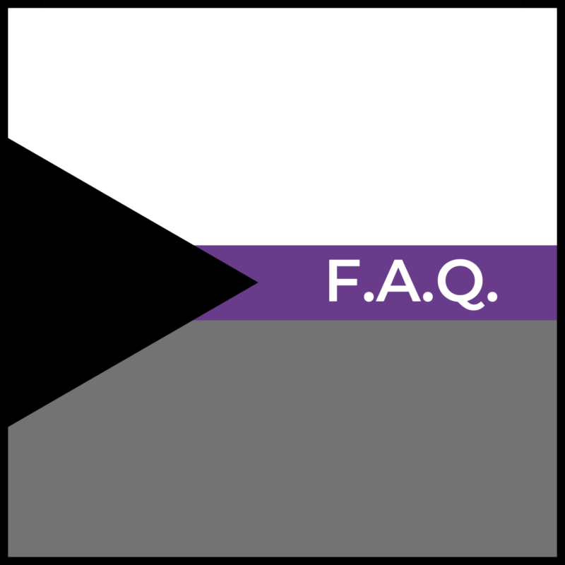 background is demisexual flag, in the center reads "FAQ"