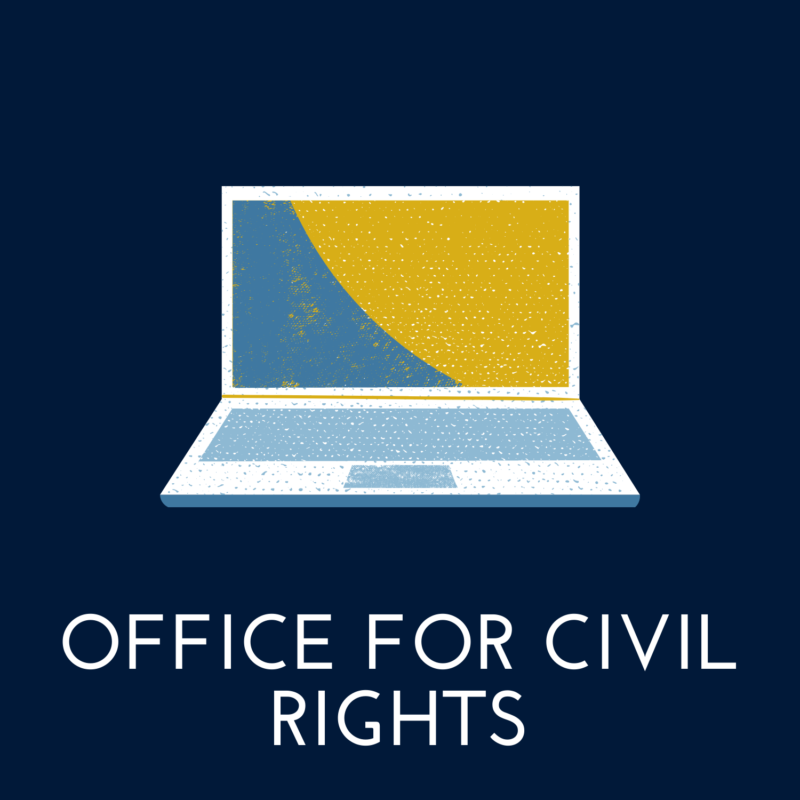 blue background, in the center is a laptop, and it reads "office for civil rights"