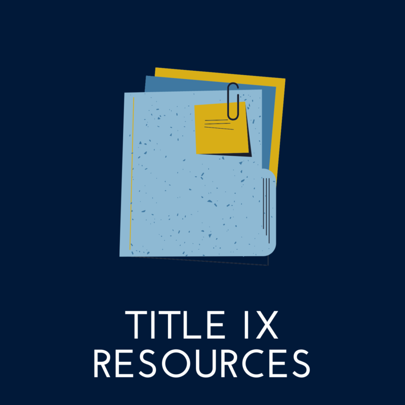 blue background, in the center is a folder, it reads "title nine resources"