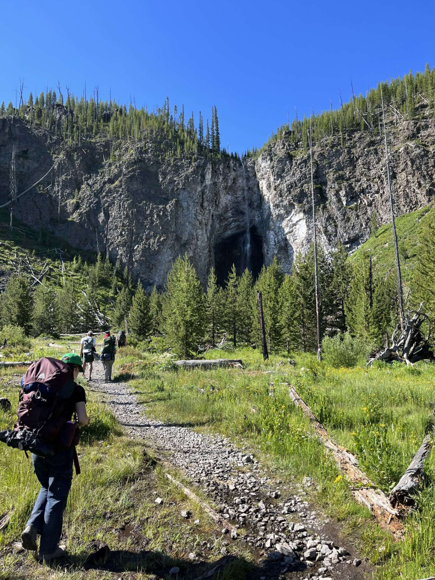 Photo of students hiking in Yellowstone.