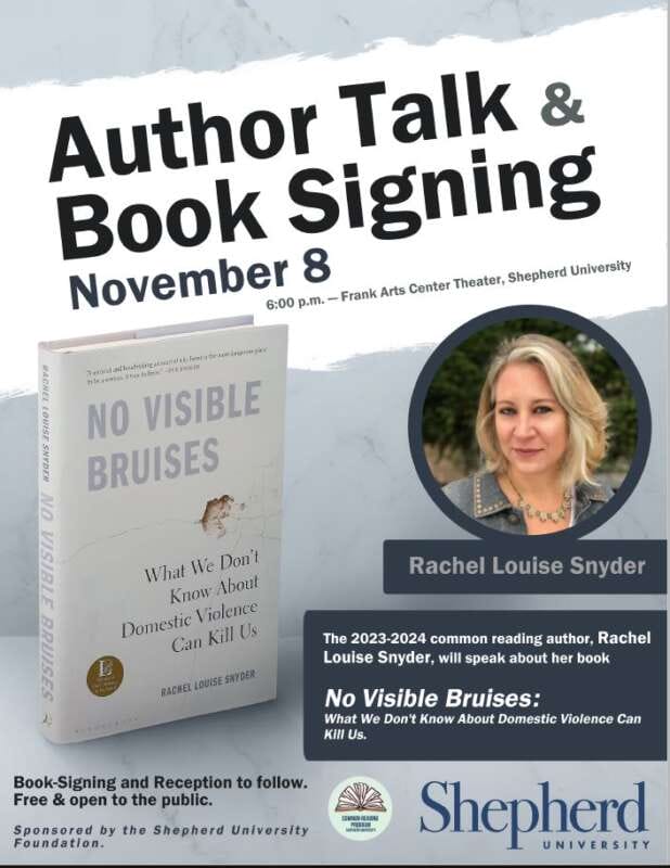 flier advertising author talk and book signing Nov 8 at 6pm in the frank center theater