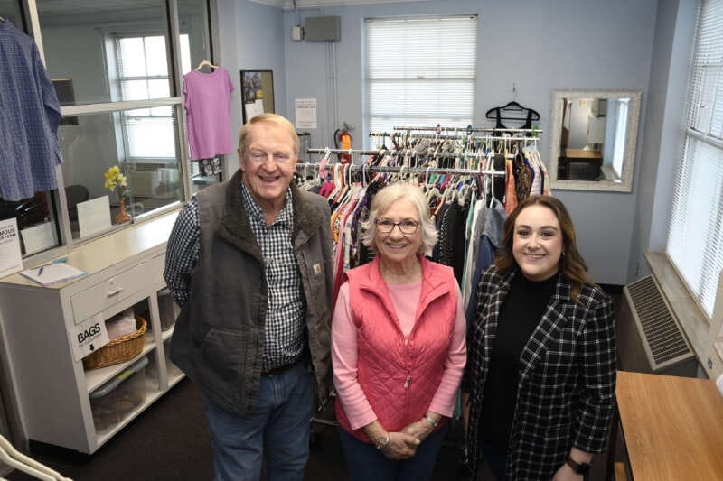 Photos of Paul Wilmoth, Pattie Wilmoth, and Danielle Stevenson in the Rams Closet.