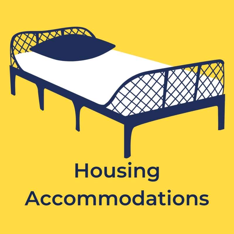 yellow box with a bed icon, housing accommodations list
