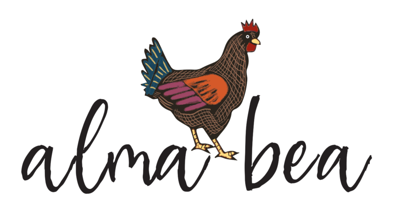 Alma Bea Restaurant Logo with a Chicken above words