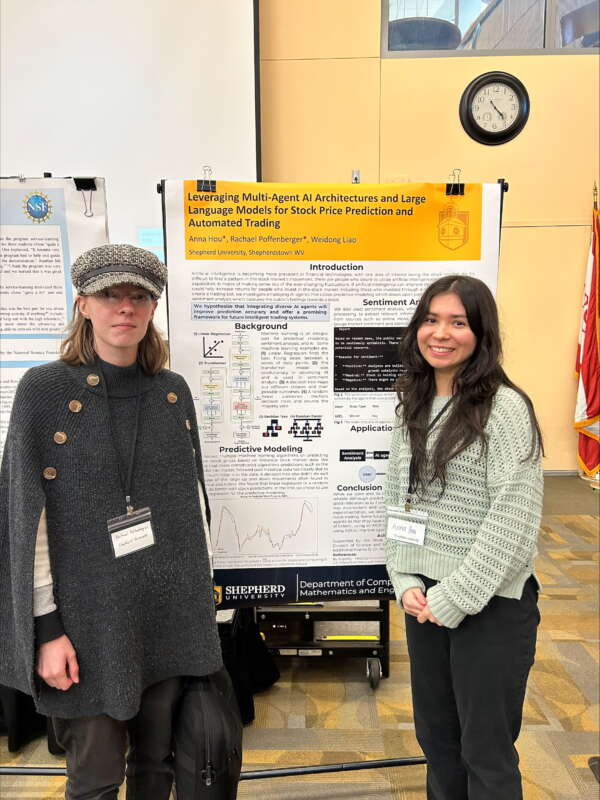 Rachel Poffenberger and Anna Hou presenting their research.