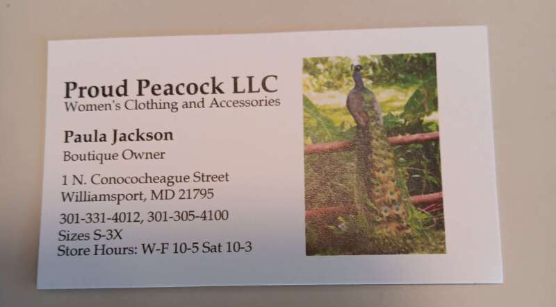 Proud Peacock Boutique business card